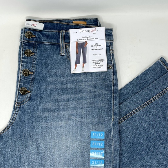 NWT! Skinny Girl High Rise Button Front Cropped Wide Leg Denim Stretch Jeans - Picture 7 of 14